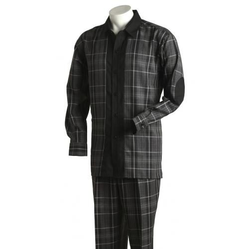 Tony Blake Black / Grey Long Sleeve 2pc Outfit Suit with Elbow Patches LS230